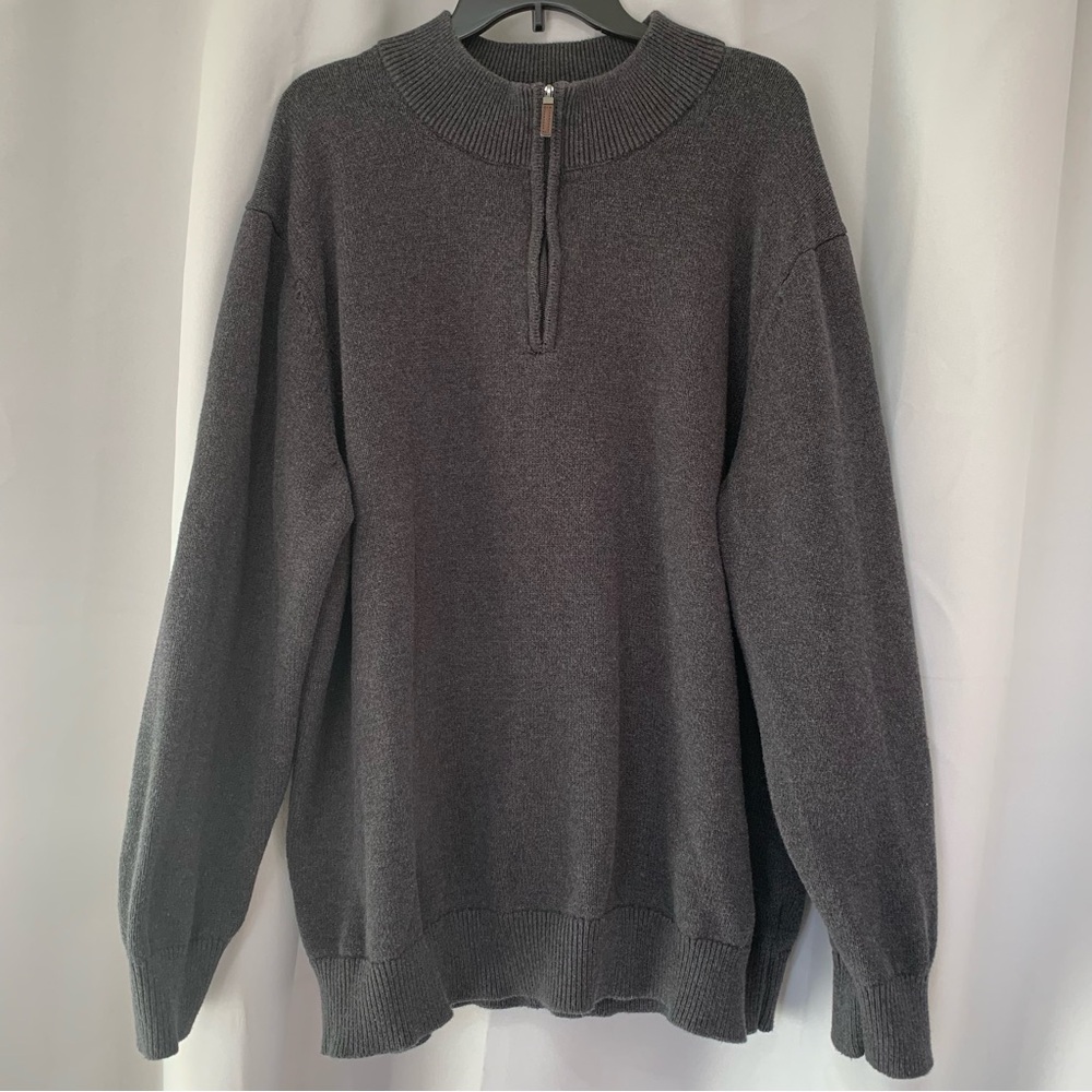 SOLD. Oak Hill Men’s 3XLT Gray 1/4 Zip Pullover Sweater Mock Neck 100% Cotton